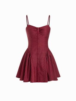 Cider - Striped Women's Sweetheart Neck A-Line Mini Dress Red