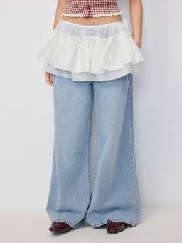 Cider - Textured Women's Layered Ruffled Mini Skirt Cream