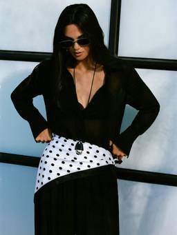 Cider - Sheer Collar Women's Long Sleeve Bodysuit Black