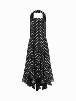 Cider - Chiffon Women's Halter Neck Polka Dots Ruched Maxi Dress Black