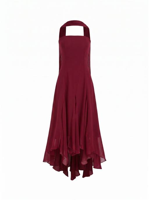 Buy Cider Women's Halter Neck Ruffled Ruched Maxi Dress Burgundy (XXS) Online
