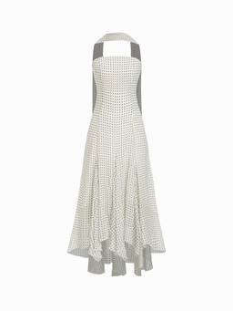 Cider - Chiffon Women's Polka Dots Halter Neck Maxi Dress White