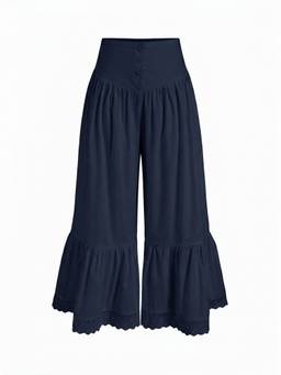 Cider - Cotton-Blend Women's Mid-Rise Lace Trim Wide-Leg Trousers Dark Navy