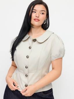 Cider - Cotton Blend Women Peter Pan Collar Puff Sleeve Blouse Cream
