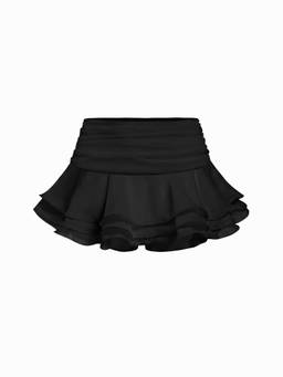 Cider - Chiffon Women's Low Rise Ruffle Hem Layered Mini Skort Black