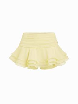 Cider - Chiffon Women's Low Rise Ruffle Hem Layered Mini Skort Yellow