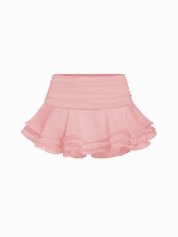 Cider - Chiffon Women's Low Rise Ruffle Hem Layered Mini Skort Pink