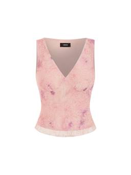 Cider - Floral Embroidery Women Sheer V-Neck Tank Top Purple