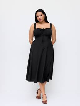 Cider - Bowknot Women's Square Neck Corset Split Maxi Dress Black