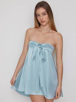 Cider - Satin Women's Strapless Bowknot Bandeau Mini Dress Blue