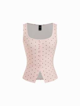 Cider - Cotton Women's Scoop Neck Button Front Crop Top Pink