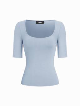Cider - Cotton-Blend Women Scoop Neck Mid Sleeve Tee Blue
