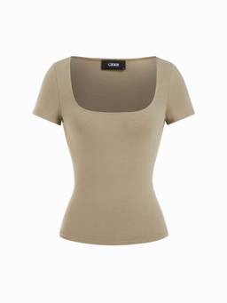 Cider - Cotton Blend Women’s Scoop Neck Short Sleeve Tee Beige