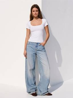 Cider - Cotton Blend Women Scoop Neck Short Sleeve Tee White