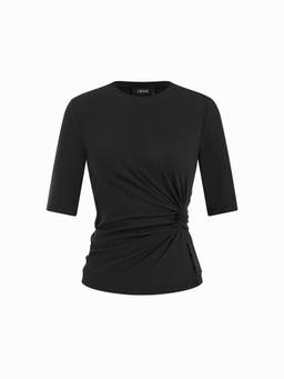 Cider - Cotton Blend Women Ruched Twist Mid Sleeve Tee Black