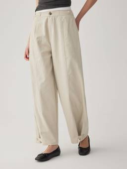 Cider - Cotton-Blend Women’s Mid-Rise Wide-Leg Trousers Khaki