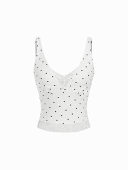 Cider - Cotton Women's Lace Panel V-Neck Tank Top White