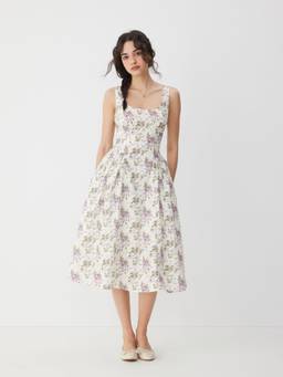 Cider - Women's Floral Sleeveless Lace-Up Back Midi Dress Purple