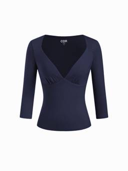 Cider - Sweetheart Ruched Women's 3/4 Sleeve Tee Navy Blue