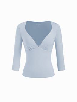 Cider - Ruched Modal Women's Sweetheart Neck 3/4 Sleeve Tee Blue