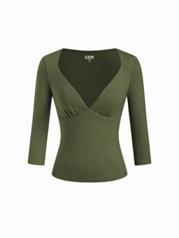 Cider - Ruched Modal Women's Sweetheart Neck Top Olive