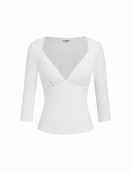 Cider - Sweetheart Ruched Women's 3/4 Sleeve Tee White