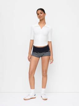 Cider - High Stretch Women's Low Waist Striped Micro Shorts Navy Blue