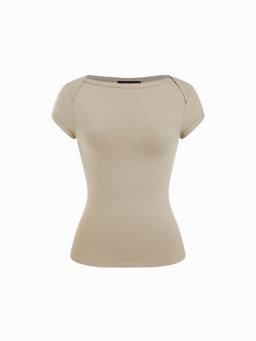 Cider - Cotton Blend Women's Regular Fit Boat Neck T-Shirt Sand