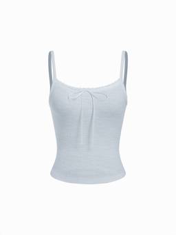 Cider - Textured Women's Lace Trim Scoop Neck Cami Top Light Blue
