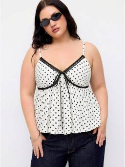 Cider - Contrasting Binding Women’s Polka Dots V-Neck Cami Top White