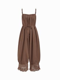 Cider - Lace Panel Women's Oversized Mid Rise Playsuit Brown