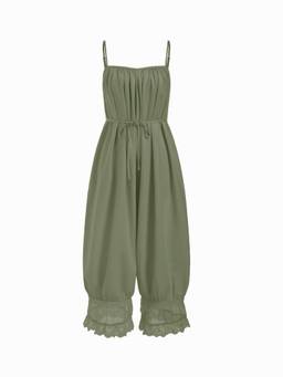 Cider - Lace Panel Women Oversized Mid Rise Playsuit Dark Green