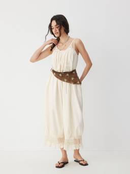 Cider - Lace Panel Women's Oversized Mid Rise Playsuit White