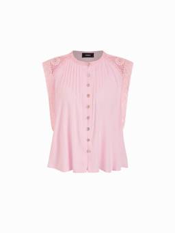 Cider - Lace Trim Pleated Women's Oversized Blouse Pink