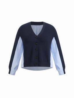 Cider - Two-Tone Women's V-Neck Button-Up Cardigan Navy Blue