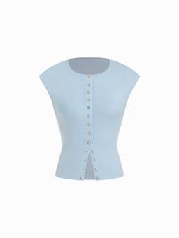 Cider - Knit Women's Regular Fit Round Neck Button Front Top Light Blue