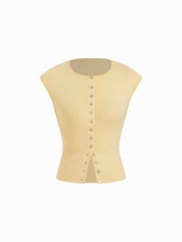 Cider - Knit Women's Button Front Round Neck Top Yellow