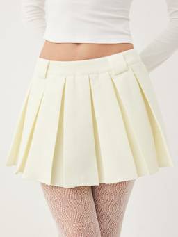 Cider - Textured Women Mid-Rise Pleated Mini Skirt Cream