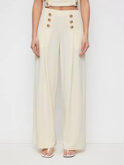 Cider - Boat Neck Women's Metal Button Pant Set Beige