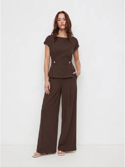 Cider - Boat Neck Women's Metal Button Pant Set Coffee