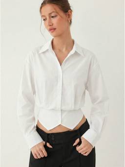 Cider - Cotton Women's Regular Fit Collared Button-Down Blouse White