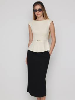 Cider - Cinched Waist Women's Metal Button Skirt Set Black & White