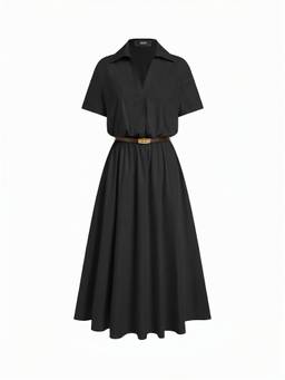 Cider - Cotton Blend Women Collar Shirt Maxi Dress Black