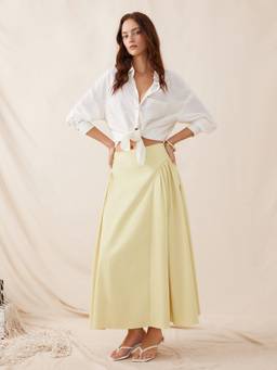 Cider - Woven Women's Mid-Rise Draped A-Line Midi Skirt Yellow