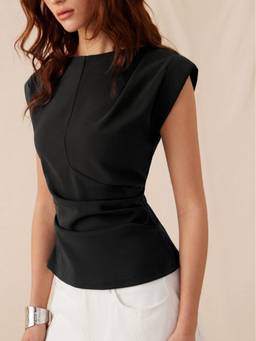 Cider - Jersey Women's Boat Neck Ruched Crop Top Black