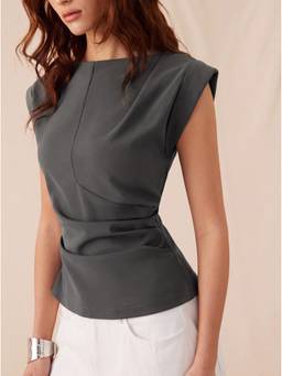 Cider - Jersey Women's Ruched Boat Neck Crop Top Grey
