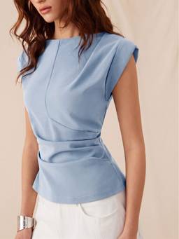 Cider - Jersey Women's Ruched Boat Neck Crop Top Light Blue