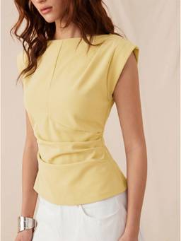 Cider - Jersey Women's Ruched Boat Neck Crop Top Yellow