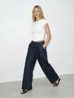 Cider - Washed Denim Women's Low-Rise Straight-Leg Trousers Navy Blue