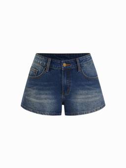 Cider - Washed Women's Mid-Rise Metal Detail Denim Shorts Indigo